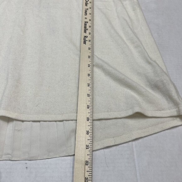 Soft Surroundings Womens XL Sweater Wool Blend Ivory Pleated Back Black Tie Neck - Picture 6 of 9